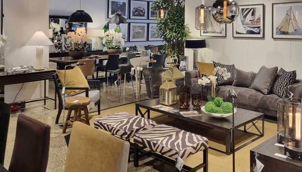 Elegant interior design showroom with diverse furniture