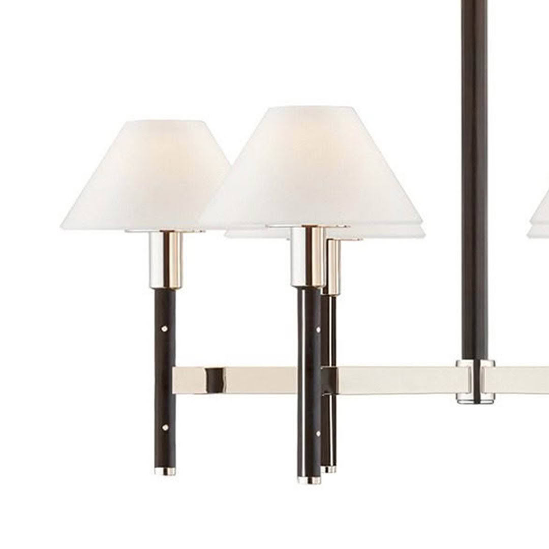 Modern twin white lampshades on metal stand