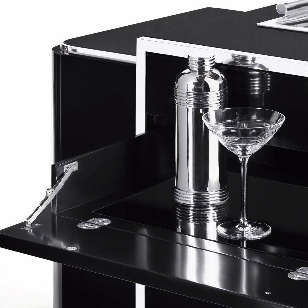 Duke-Bar_4 Modern black bar cart with martini glass and shaker