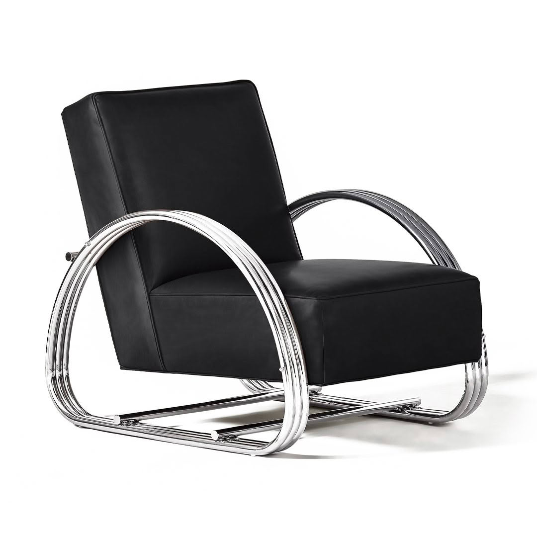 Modern black leather chair with chrome frame