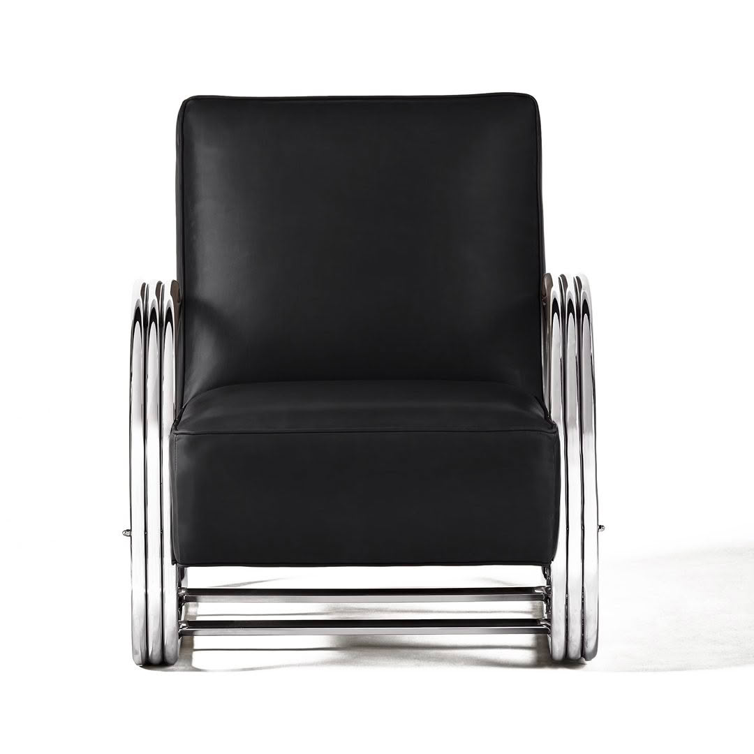Modern black leather chair with chrome frame