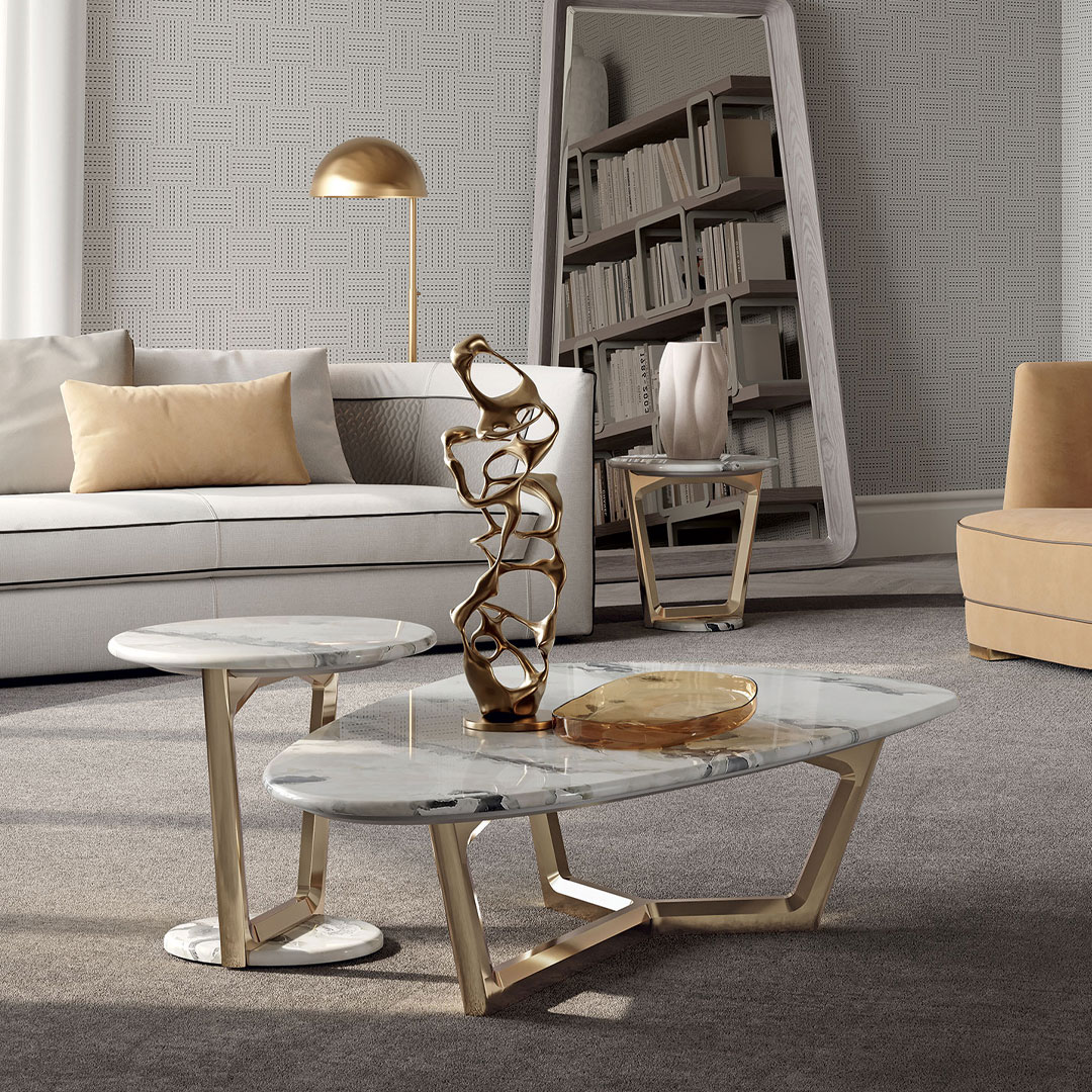 Elegant living room with modern furniture and geometric decor