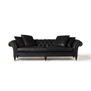 Elegant black leather tufted chesterfield sofa