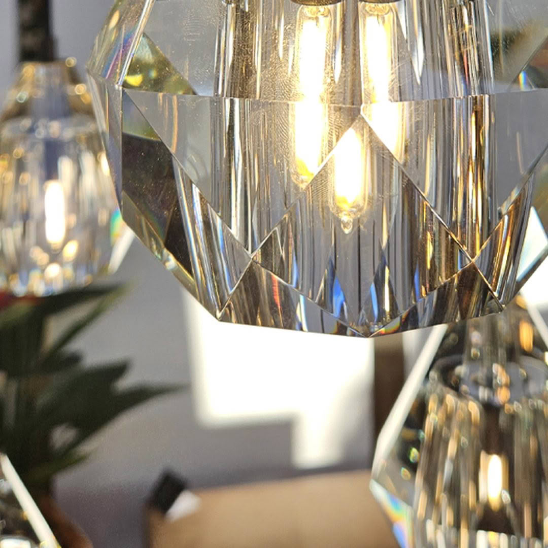 Close-up of illuminated crystal pendant light