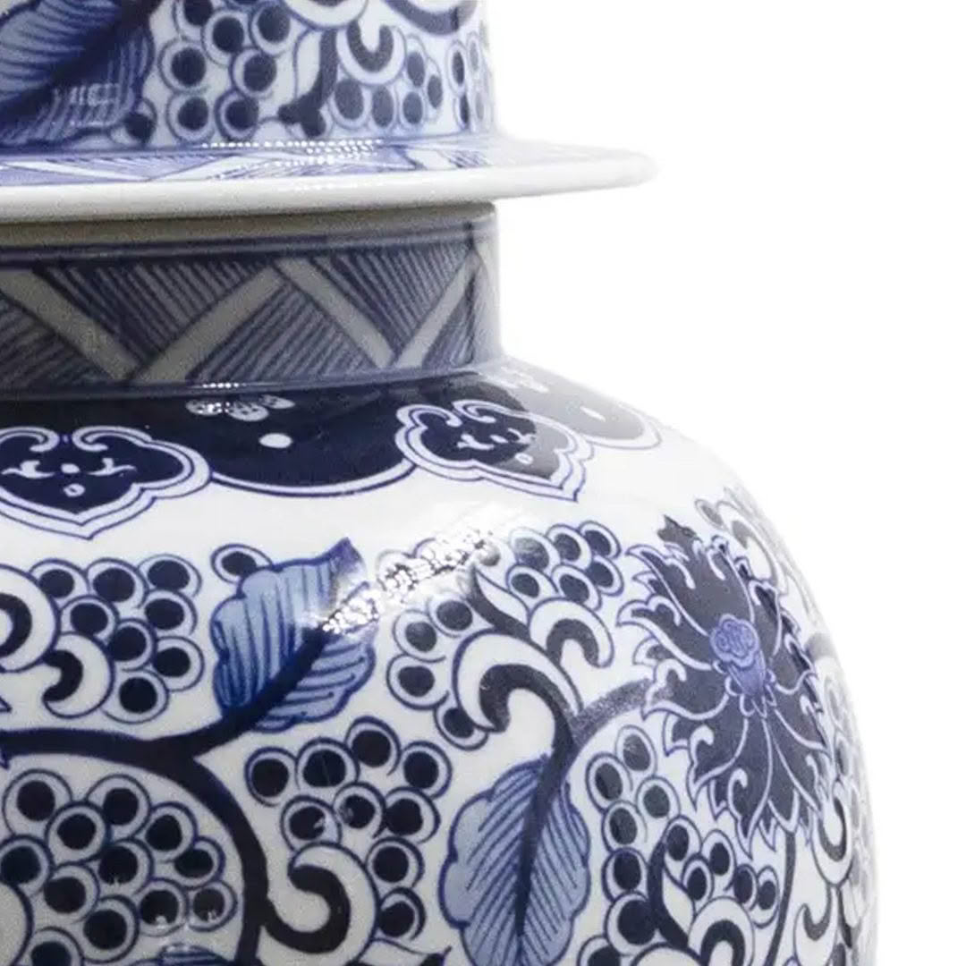Close-up of blue and white porcelain vase