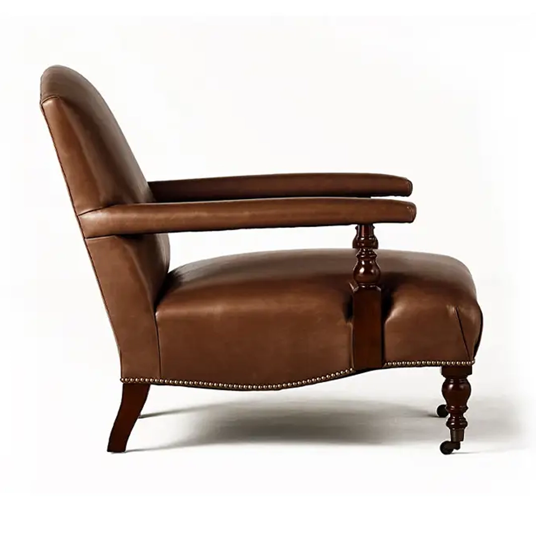 Oliver-Chair_3 Vintage brown leather armchair with nailhead details