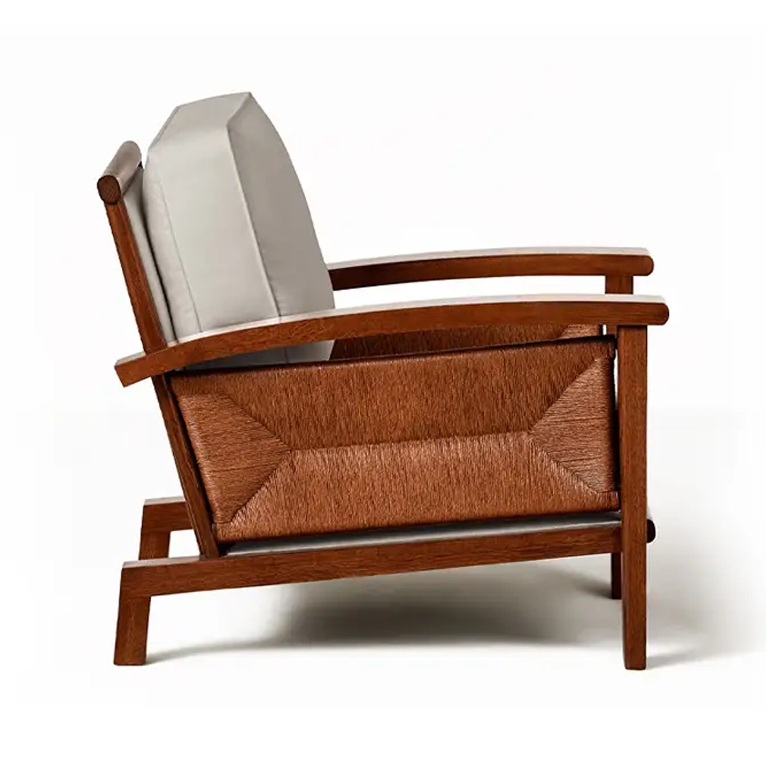 Modern wooden armchair with grey cushion