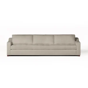 Modern grey three-seater cushioned sofa
