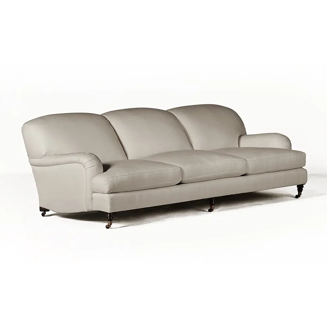 Elegant gray leather sofa on white background