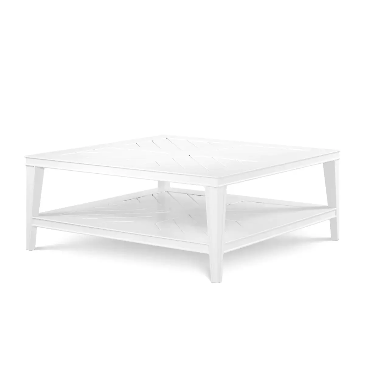 White square wooden coffee table with lower shelf