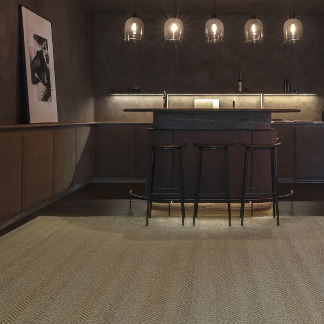 Lakeside_rug_2 Modern kitchen with bar stools and pendant lights