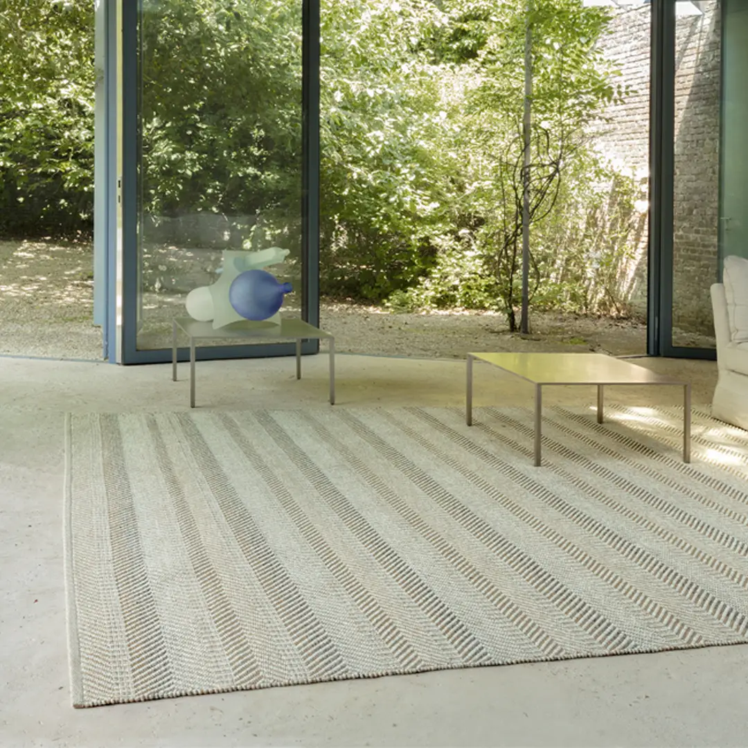 Modern living room with glass walls overlooking garden