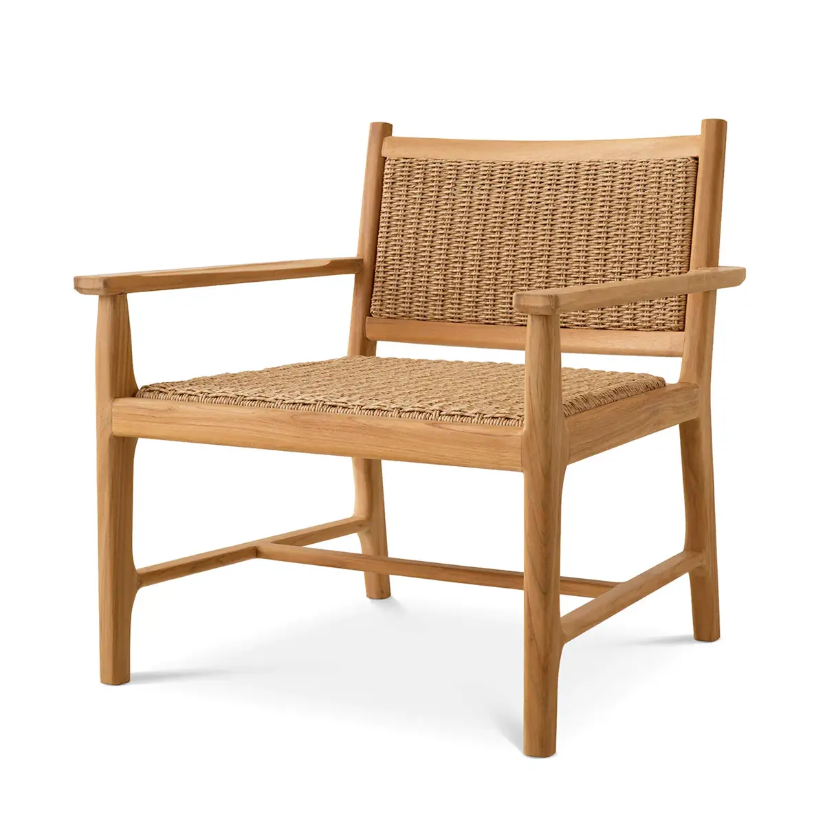Wooden armchair with woven rattan seat and backrest