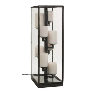 Modern tiered candle holder with glass enclosure