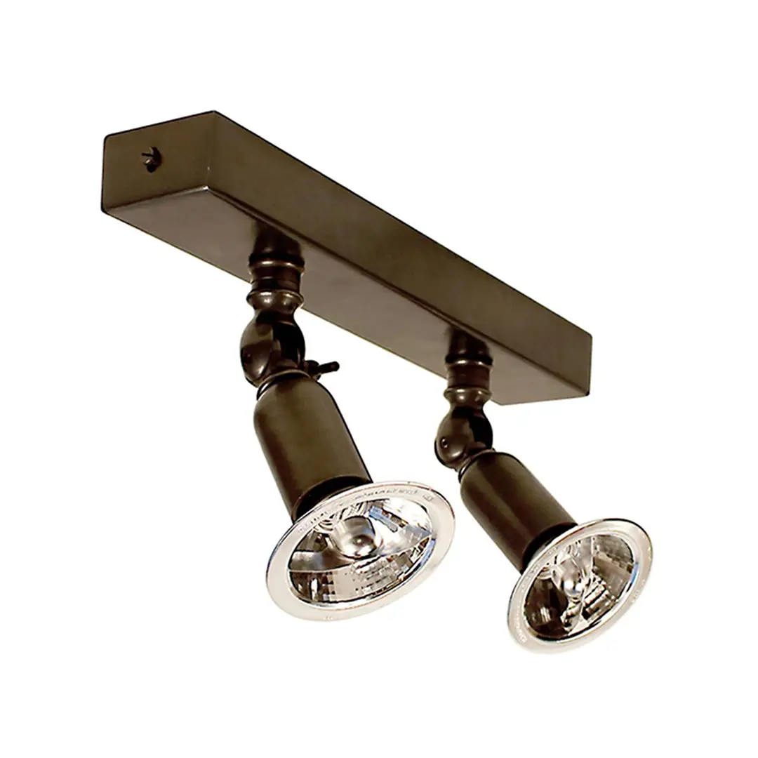 Dual spotlight track lighting fixture on white background