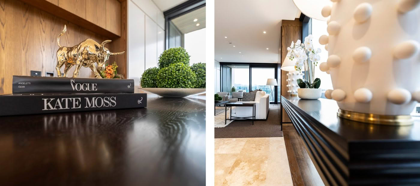 Modern interior design, stylish decor and furniture