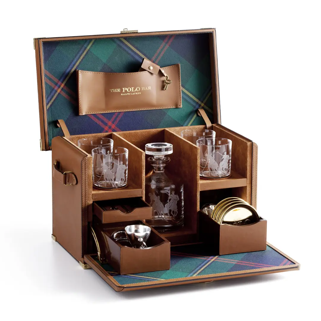 Luxury cocktail set in leather box with glassware