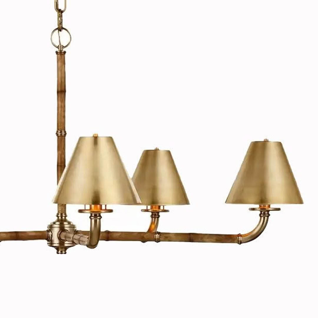 Elegant bamboo-style chandelier with three beige shades