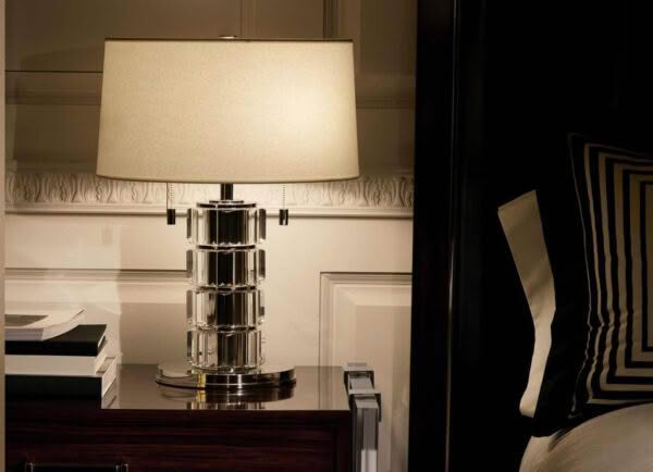 Elegant bedroom nightstand with stylish lamp