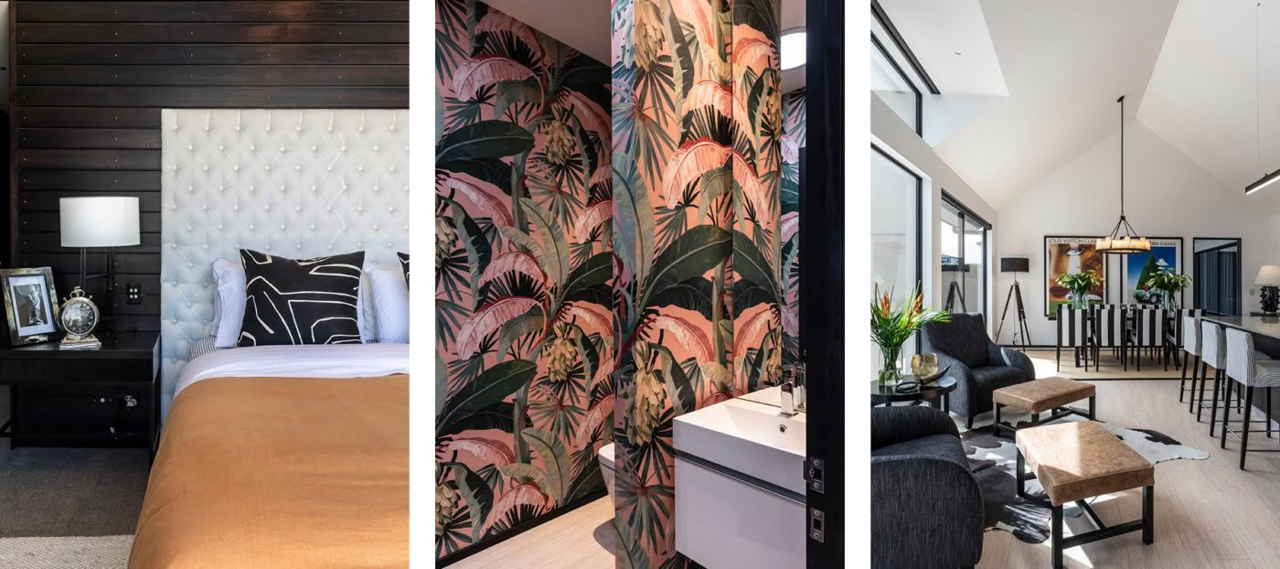 Three stylish interior decor scenes of a modern home