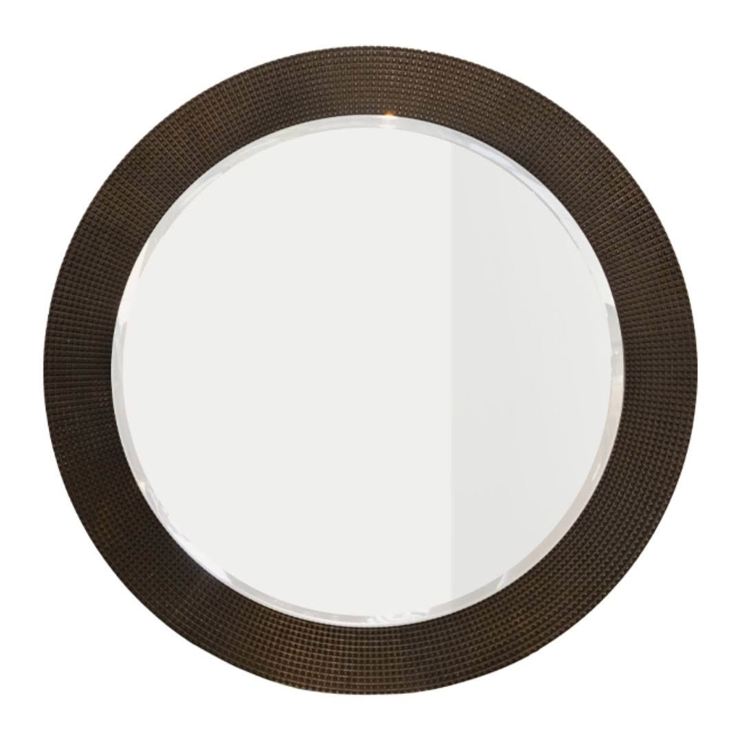 Round mirror with dark brown frame