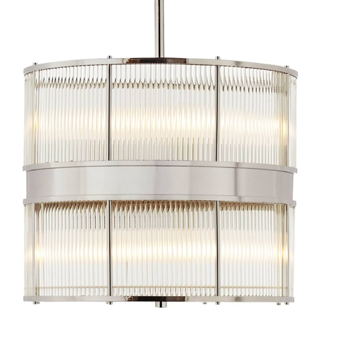 Modern circular hanging chandelier with vertical white shades
