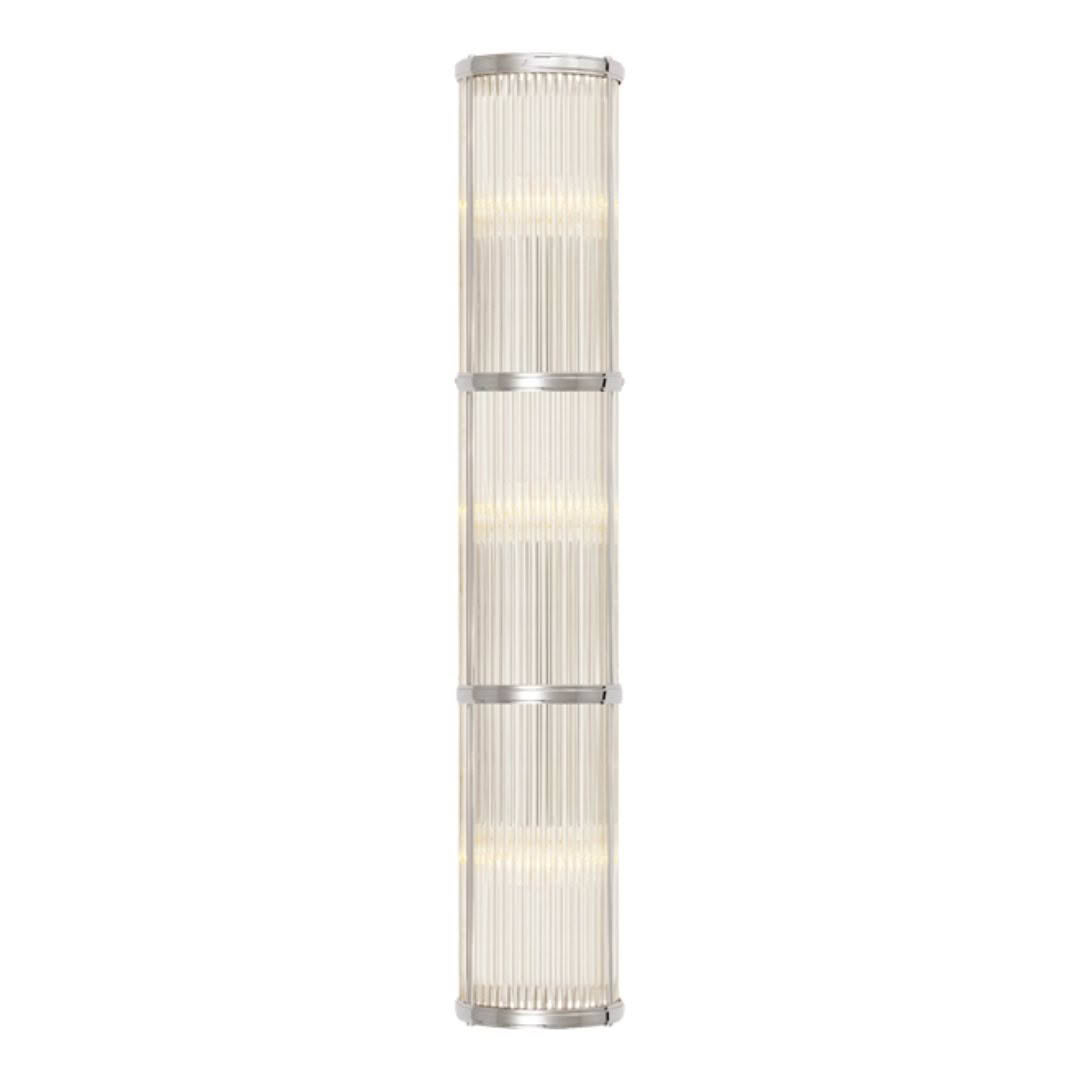 Tall vertical illuminated ribbed glass floor lamp