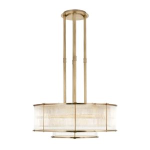 Elegant gold chandelier with ribbed glass shade