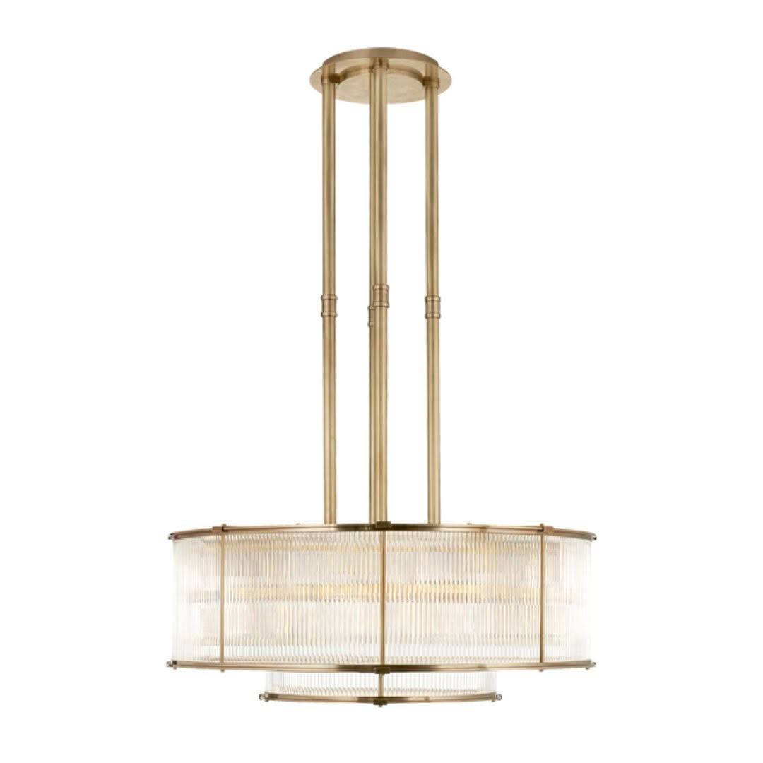Elegant gold chandelier with ribbed glass shade