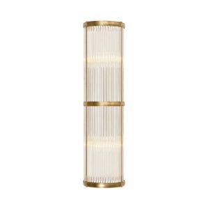 Tall gold floor lamp with vertical ribbed shade