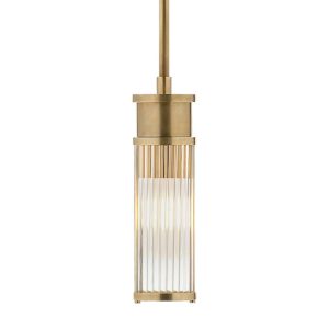 Elegant brass pendant light with vertical glass rods