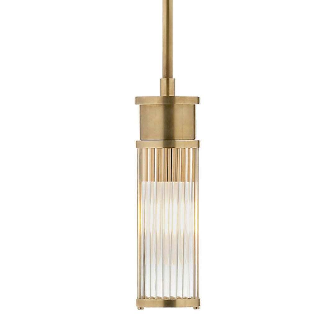 Elegant brass pendant light with vertical glass rods