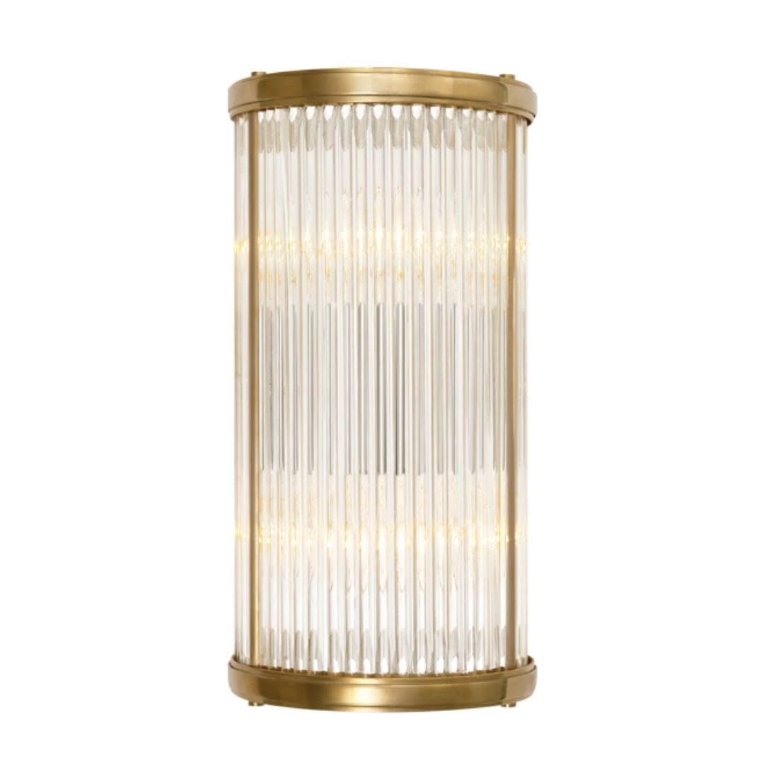 Elegant gold cylinder lamp with vertical light rods