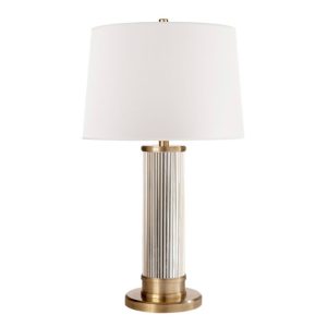 Elegant gold and white table lamp with ridged base