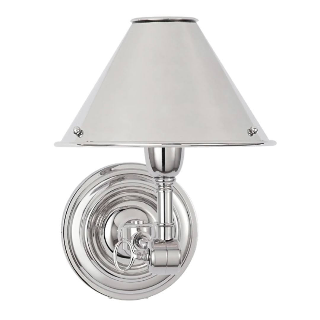 Chrome wall-mounted sconce with conical shade