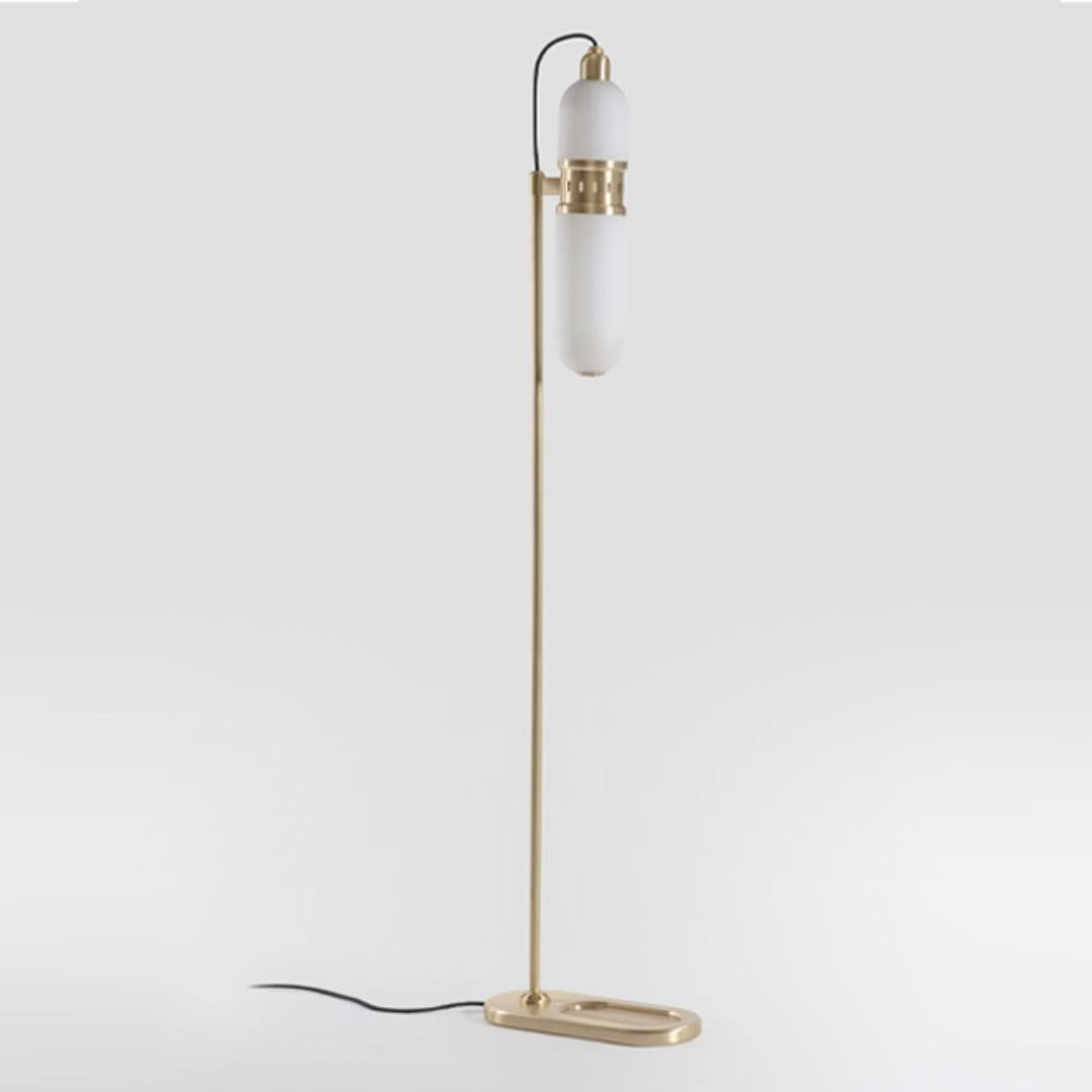 Elegant gold floor lamp with white shade