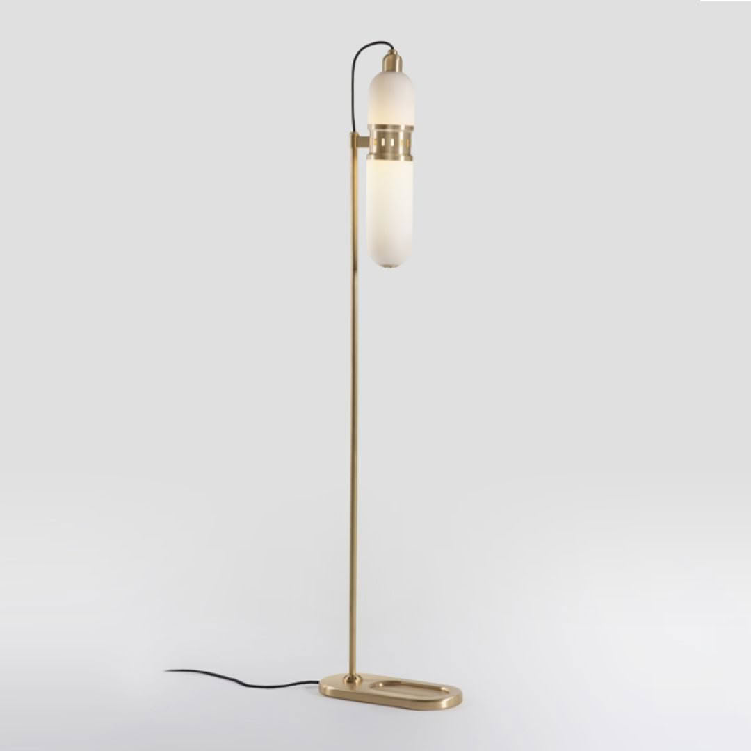 Modern gold floor lamp with oval shade