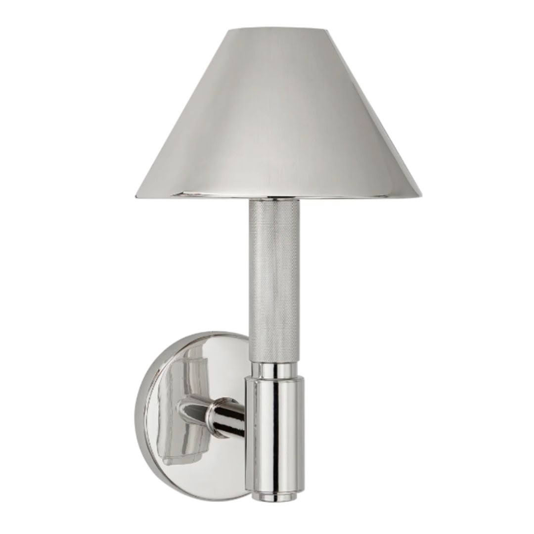 Wall-mounted silver lamp with conical shade