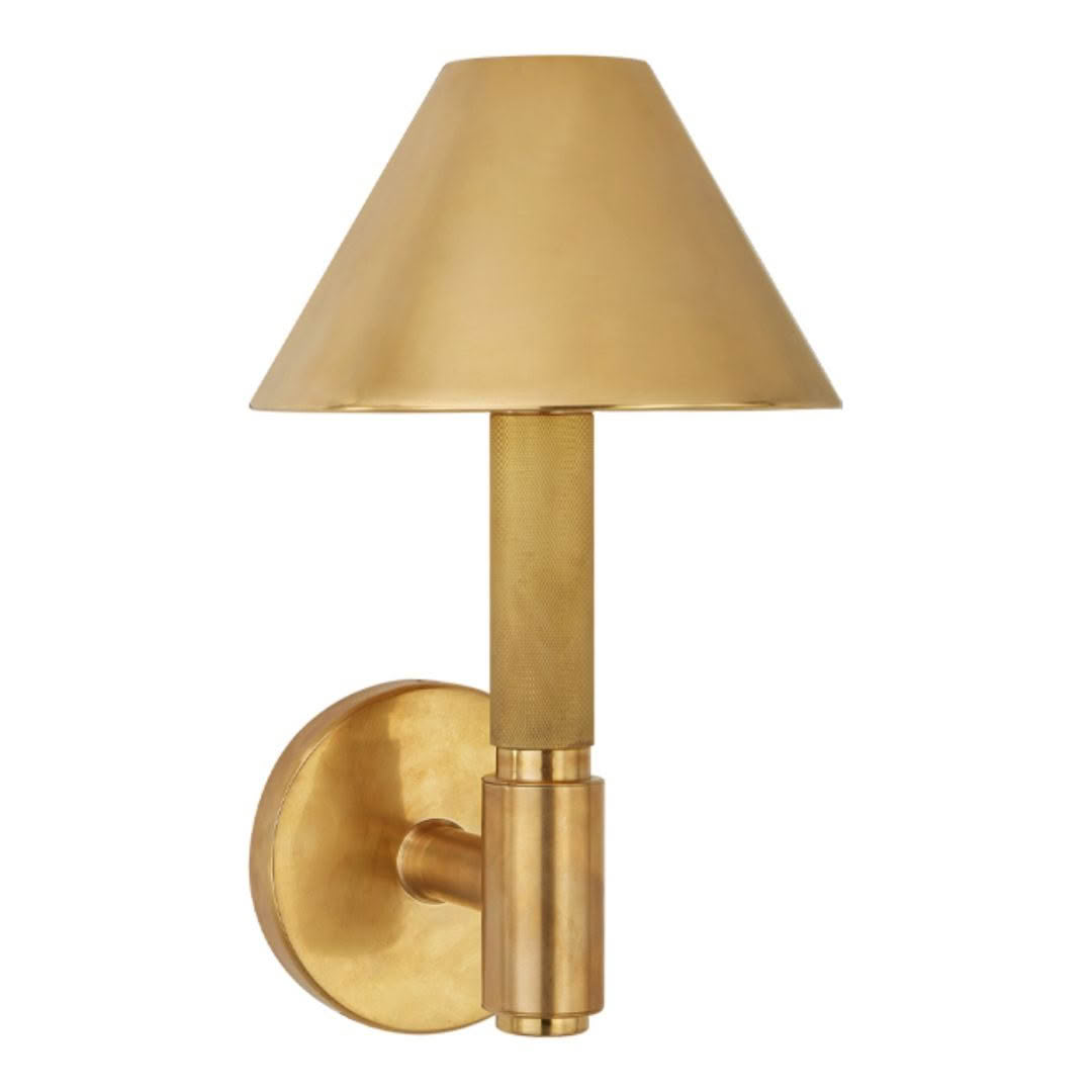 Brass wall-mounted lamp with conical shade