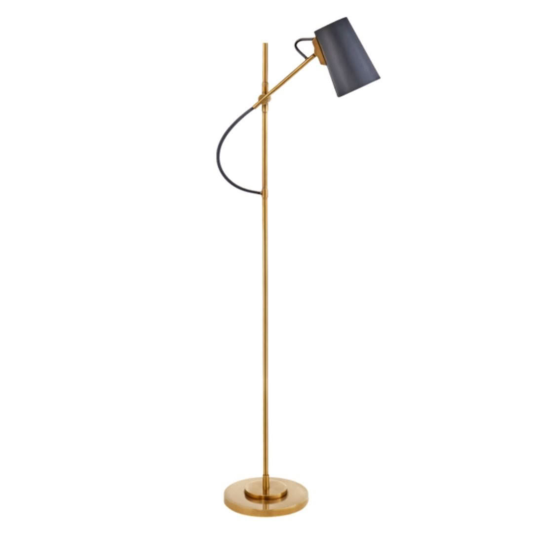 Modern gold floor lamp with black shade