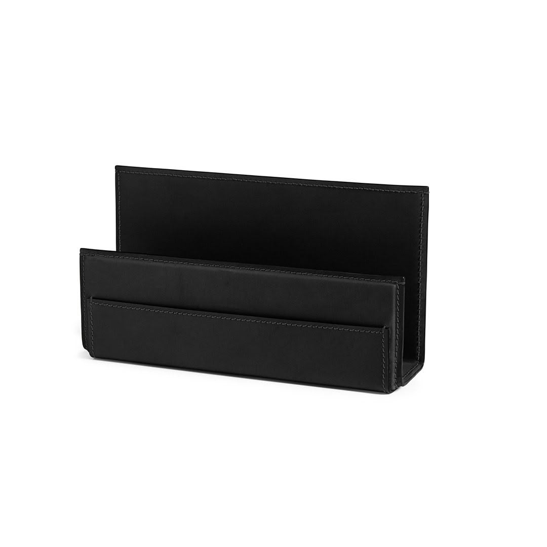 Two black leather wallets on white background