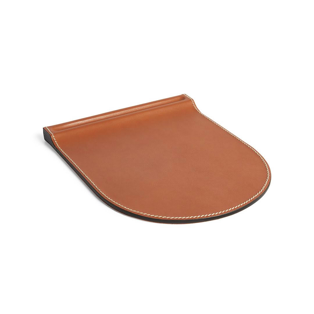 Brown leather semi-circular desk pad