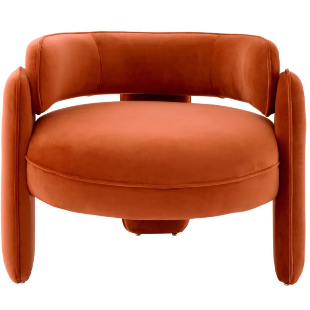 CHAIR-CHAPLIN_1 Modern orange velvet armchair isolated on white background