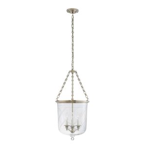 Elegant glass and metal chandelier with chain suspension