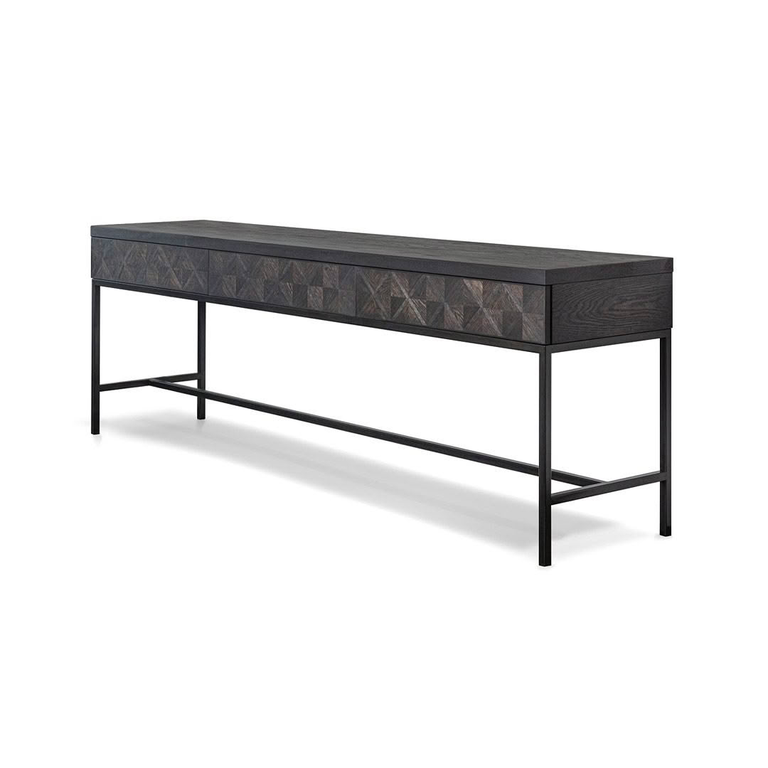 Modern dark wood console table with geometric design