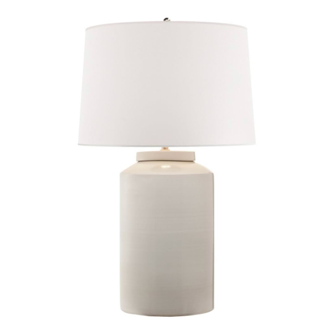 Beige ceramic table lamp with white shade