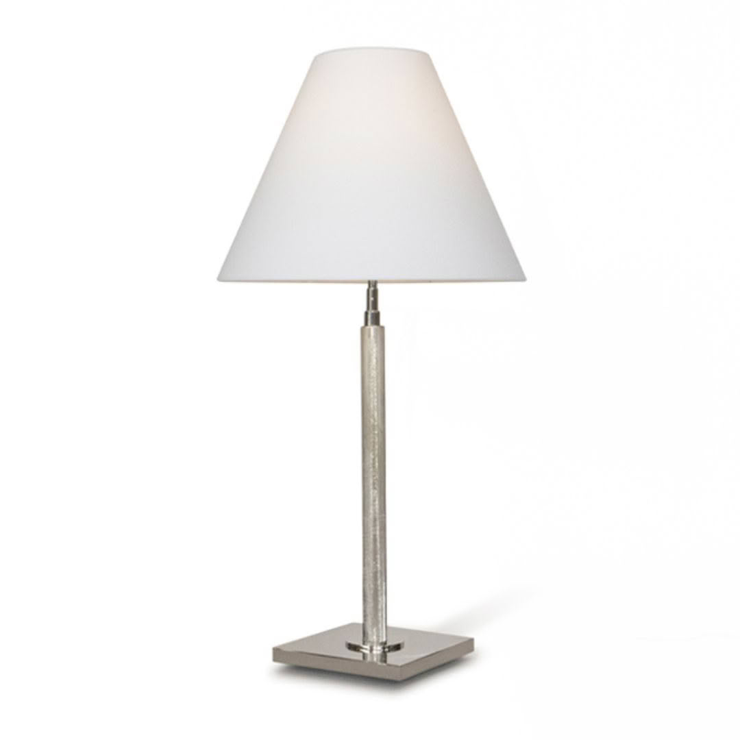 Modern silver table lamp with white shade