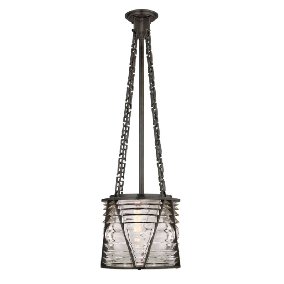 Industrial chain-hung pendant light with glass shade