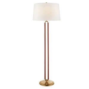 Elegant tall floor lamp with white shade and gold base