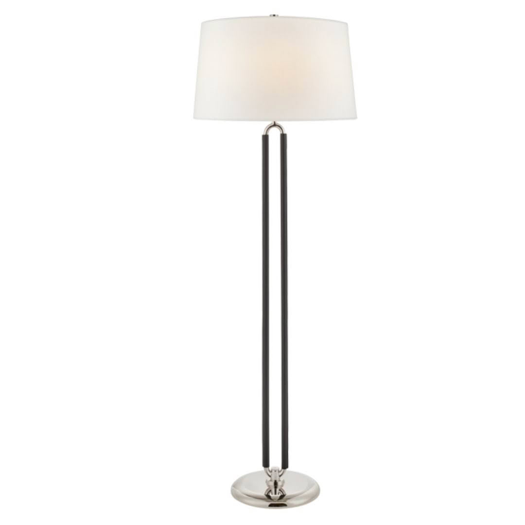 Elegant tall floor lamp with white shade and chrome base